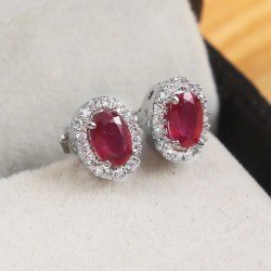 Redgem 925 Silver Stud Earrings for Women Natural Ruby Pink 4X6 MM Oval