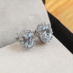 Redgem 925 Silver Stud Earrings for Women Natural Sky Blue Topaz 4X6 MM Oval