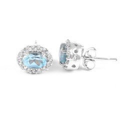 Redgem 925 Silver Stud Earrings for Women Natural Sky Blue Topaz 4X6 MM Oval