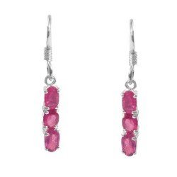 Redgem 925 Silver Dangle Earrings for Women Natural Ruby Pink 3X5 MM Oval