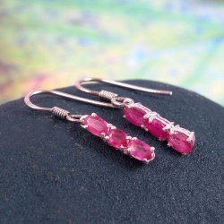 Redgem 925 Silver Dangle Earrings for Women Natural Ruby Pink 3X5 MM Oval