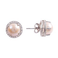 Redgem 925 Silver Stud Earrings for Women Natural Pearl Cream 9 MM Round