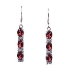 Redgem 925 Silver Dangle Earrings Garnet Red