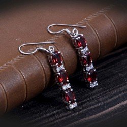 Redgem 925 Silver Dangle Earrings Garnet Red