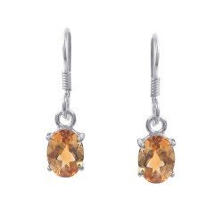 Redgem 925 Silver Dangle Earrings for Women Natural Citrine Yellow 6X8 MM Oval
