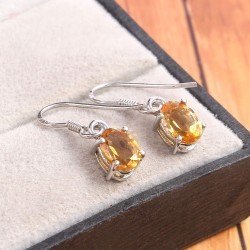 Redgem 925 Silver Dangle Earrings for Women Natural Citrine Yellow 6X8 MM Oval