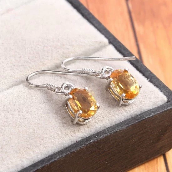 Redgem 925 Silver Dangle Earrings for Women Natural Citrine Yellow