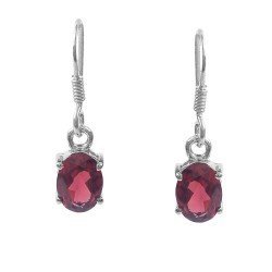 Redgem 925 Silver Dangle Earrings for Women Natural Garnet Red 6X8 MM Oval