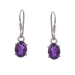Redgem 925 Silver Dangle Earrings for Women Natural Amethyst Purple 6X8 MM Oval