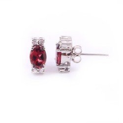 Redgem 925 Silver Stud Earrings for Women Natural Garnet Red 5X7 MM Oval
