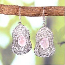 Redgem 925 Silver Dangle Earrings for Women Natural Rose Quartz Pink 8X10 MM Oval