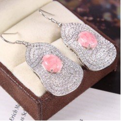 Redgem 925 Silver Dangle Earrings for Women Natural Rhodochrosite Pink 8X10 MM Oval