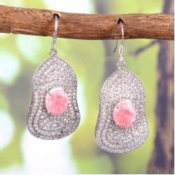 Redgem 925 Silver Dangle Earrings for Women Natural Rhodochrosite Pink 8X10 MM Oval