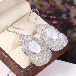 Redgem 925 Silver Dangle Earrings for Women Natural Moonstone White 8X10 MM Oval