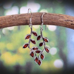 Redgem 925 Silver Dangle Earrings for Women – Natural Garnet Gemstone Jewelry