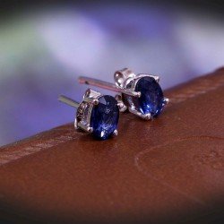 Redgem Silver Stud jewelery earrings Precious Gem Natural Blue Sapphire