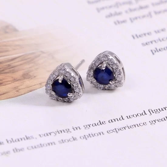 redgem natural blue sapphire silver 925 stud earrings jaer31 women's fashion natural blue sapphire stud earrings - sterling silver gemstone jewelry redgem 402