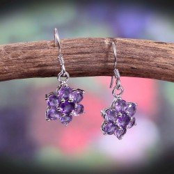 Redgem 925 Silver Dangle Earrings Natural Amethyst Gemstone