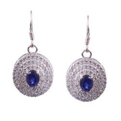 Redgem 925 Silver Dangle Earrings Blue Sapphire Gem