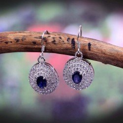 Redgem 925 Silver Dangle Earrings Blue Sapphire Gem