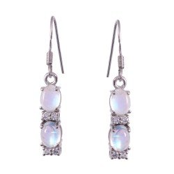 Redgem Silver Dangle Earrings Natural Rainbow Moonstone