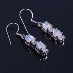 Redgem Silver Dangle Earrings Natural Rainbow Moonstone