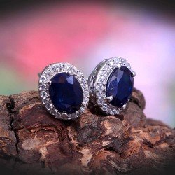 Redgem 925 Silver Precious Stone Stud Earrings Blue Sapphire Redgem 925 Silver Precious Stone Stud Earrings Blue Sapphire