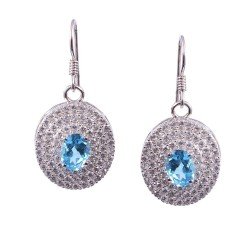 Redgem 925 Silver Dangle Earrings Natural Topaz Sky Blue