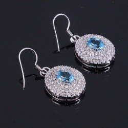 Redgem 925 Silver Dangle Earrings Natural Topaz Sky Blue