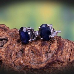Redgem 925 Silver Stud Earrings Precious Natural Blue Sapphire