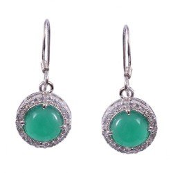 Redgem 925 Silver Precious Gem Dangle Earrings Natural Onyx Green