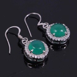 Redgem 925 Silver Precious Gem Dangle Earrings Natural Onyx Green