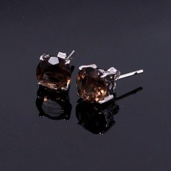 Redgem 925 Silver Stud Earrings Natural Smoky Quartz Brown