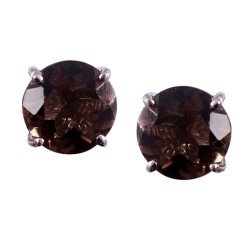 Redgem 925 Silver Stud Earrings Natural Smoky Quartz Brown