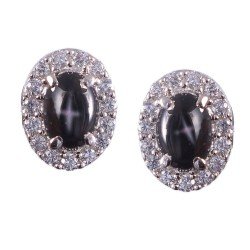 Redgem Silver 925 Precious Stone Stud Earrings Natural Blackstar
