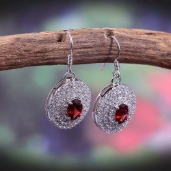 Redgem Silver Dangle jewelery earrings Natural Garnet Red