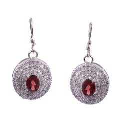Redgem Silver Dangle jewelery earrings Natural Garnet Red