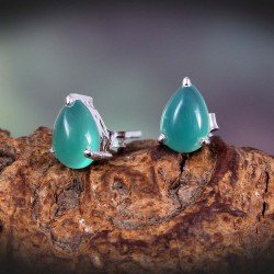 Redgem 925 Silver Stud Earrings Natual Onyx Green