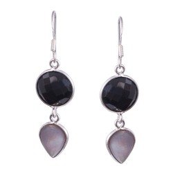 Redgem 925 Silver Dangle Earrings Natural Black Spinel Shell