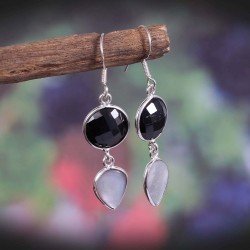 Redgem 925 Silver Dangle Earrings Natural Black Spinel Shell