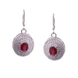 Redgem 925 Silver Precious Stone Dangle Earrings Natural Ruby Red