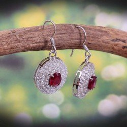 Redgem 925 Silver Precious Stone Dangle Earrings Natural Ruby Red