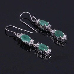 Redgem 925 Silver Dangle Earrings Natural Emerald Green