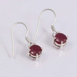Redgem 925 Silver Dangle Earrings Natural Ruby Red