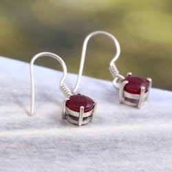 Redgem 925 Silver Dangle Earrings Natural Ruby Red