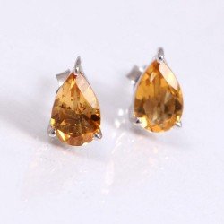 Redgem 925 Silver Stud Earrings Natural Citrine Yellow Gold