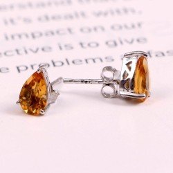 Redgem 925 Silver Stud Earrings Natural Citrine Yellow Gold