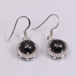 Redgem 925 Silver Dangle Earrings Precious Gem Natural Blackstar