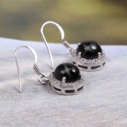 Redgem 925 Silver Dangle Earrings Precious Gem Natural Blackstar