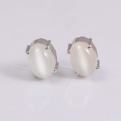 Redgem Silver Stud Earrings Precious Gem Natural Moonstone White